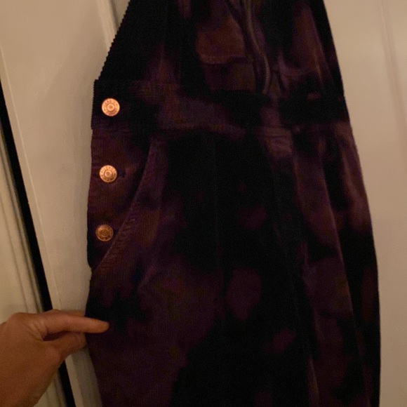 Anthropologie Navy Blue Pilcro Slim Tie Dye Corduroy Overalls Petite - Picture 6 of 8